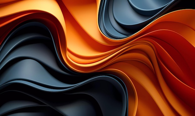 Stile di carta da parati astratta minimalista 3D a onde nere e arancioni