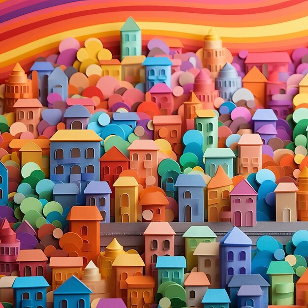 Stile di carta della silhouette della città arcobaleno IA generativa