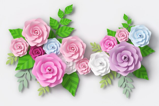 Stile di carta di fiori, rendering 3d