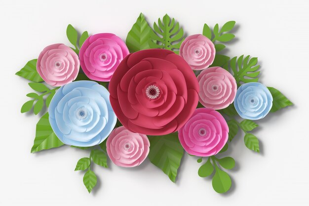 Stile di carta di fiori, rendering 3d