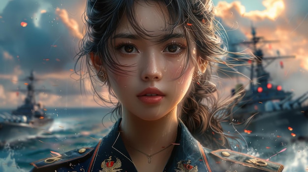 Stile di cartone animato e anime Navy Girl Game39s Digital CG Artwork Concept Illustration e Realistic Cartoon Style Character Design