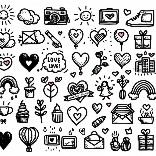 Stile di disegno di illustrazione della collezione di icone d'amore