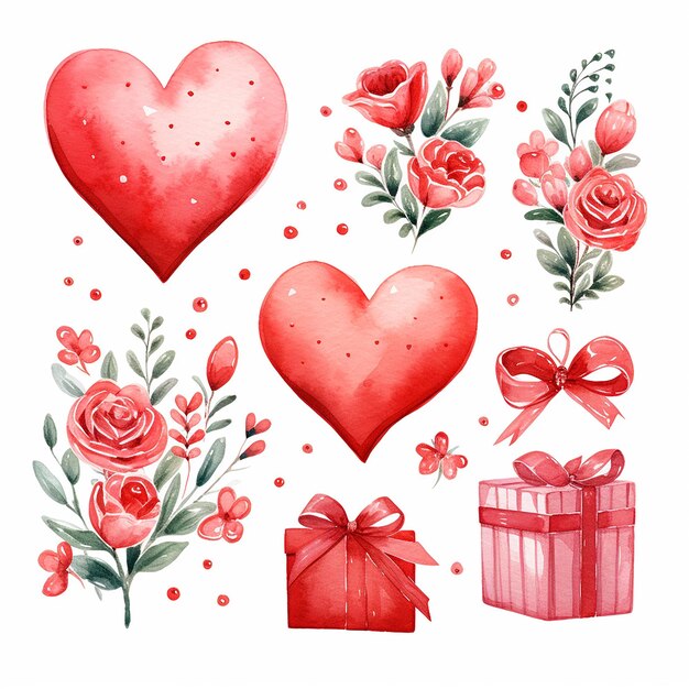 Stile di illustrazione ad acquerello sullo sfondo bianco per la festa di San Valentino