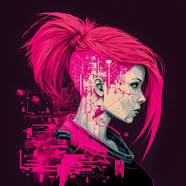 Stile di ingegneria del progetto schematico della donna cyberpunk