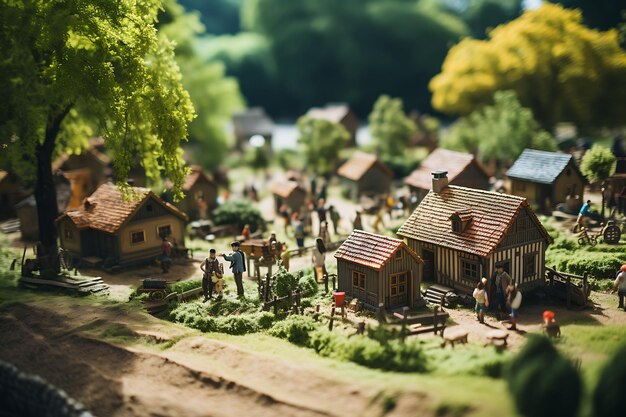 Stile di servizio fotografico paesaggistico Tiltshift con lavoratori e scene di bellezza Fattoria creativa e unica