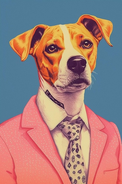 Stile di stampa risografo con illustrazione in stile pop art di cane antropomorfico AI Generato