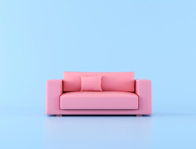 Stile minimal del divano rosa su sfondo blu