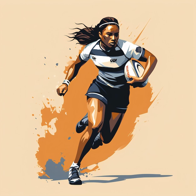 stile minimalista di illustrazione vettoriale piatta di una donna atletica che gioca a calcio e sport di rugby