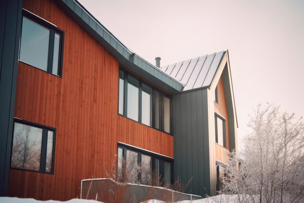 Stile moderno della casa nordica per la vista esterna Progetto di architettura per la casa familiare Generativo Ai