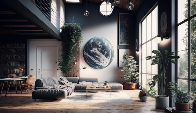 Stile moderno eco home indoor soggiorno interior design AI Immagine generata