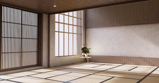 Stile Muji Stanza di legno vuotaPulizia degli interni della stanza japandi