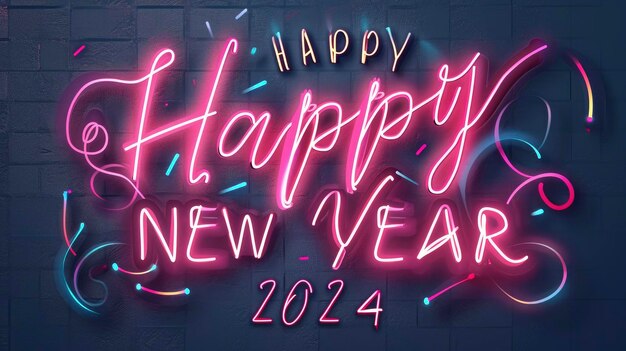 stile neon 2024 capodanno celebrazione carta da parati design vettore