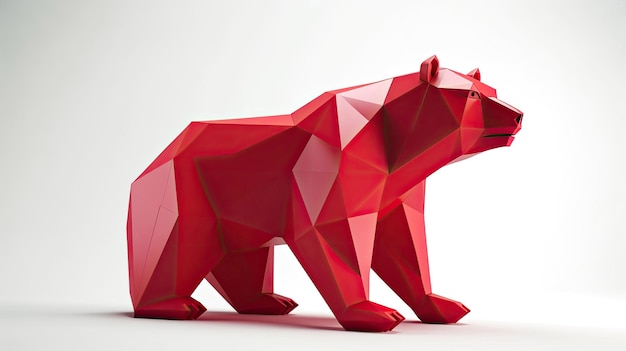 Stile Origami rosso Orso su sfondo bianco con tecnologia generativa AI