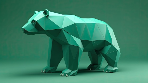 Stile origami verde stile artistico bear3D con tecnologia AI generativa