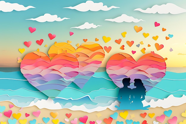 Stile papercut di cuori d'amore colorati nel giorno di San Valentino