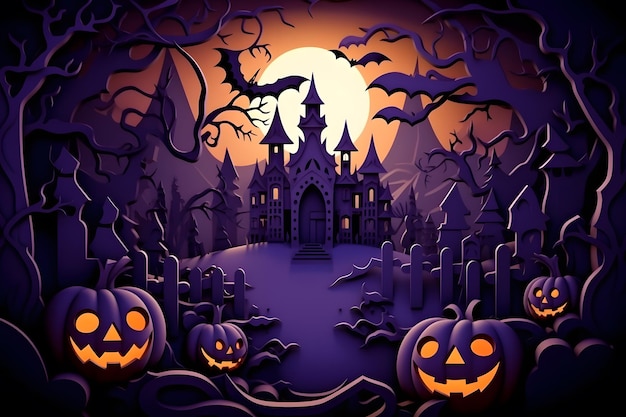 stile papercut di sfondo di disegno di halloween ai generato