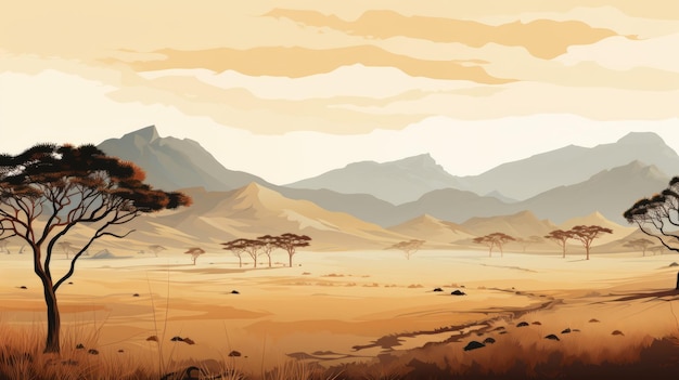 Stile romanzo grafico di paesaggio desertico di ispirazione africana con toni beige e ambra