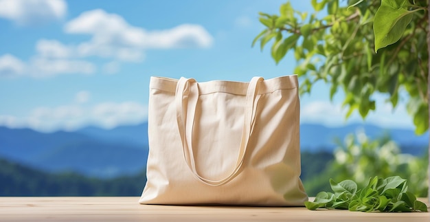 Stile sostenibile che mostra la bellezza della consistenza di una borsa bianca eco-friendly contro una schiena estiva