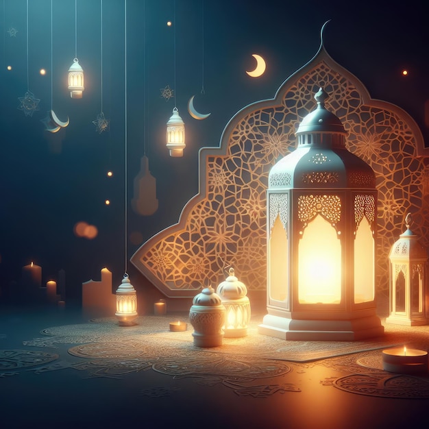 Stile turco sullo sfondo del Ramadan musulmano con una lanterna luminosa