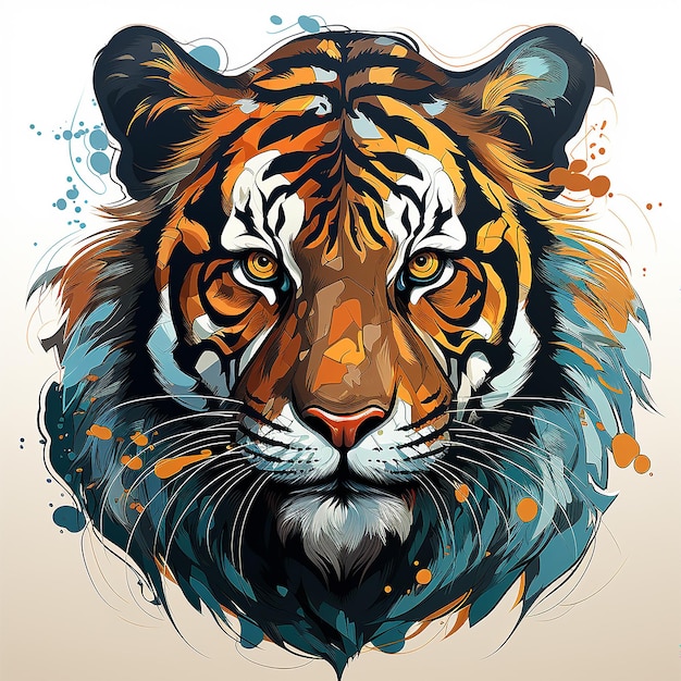 stile vettoriale di illustrazione di cartoni animati di tigre feroce per il design di magliette