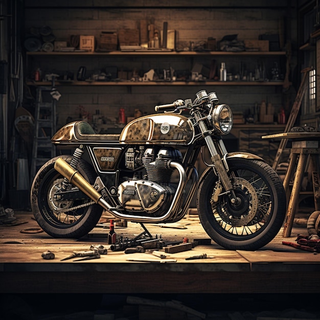 Still life di una moto in stile cafe racer