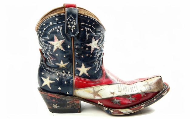 Stivali da cowboy a stelle e strisce su sfondo bianco