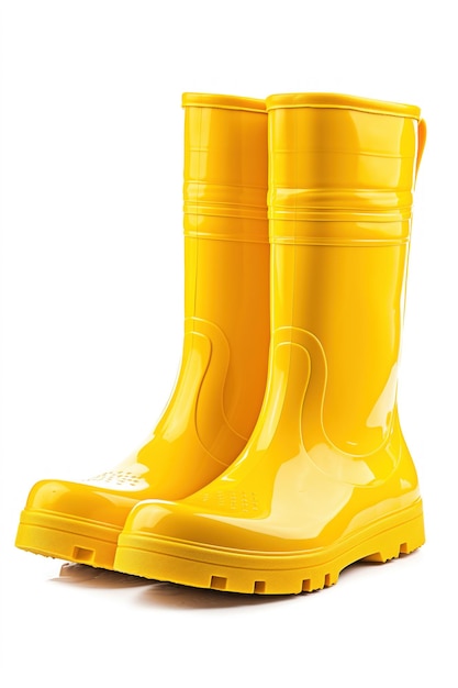 Stivali da pioggia di gomma gialli isolati