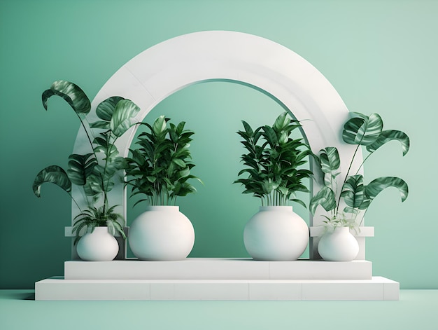 stone_arch_with_plants_and_white_planters_on_a_wall_in