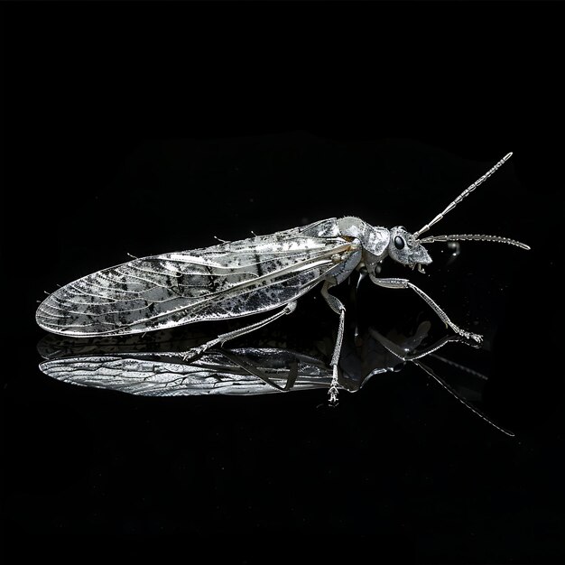 Stonefly con corpo piatto formato in materiale oleoso trasparente W Background Art Y2K Glowing Concept