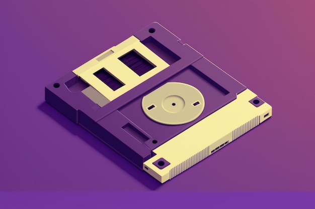 Storaggio su floppy disk isolato su sfondo viola AI