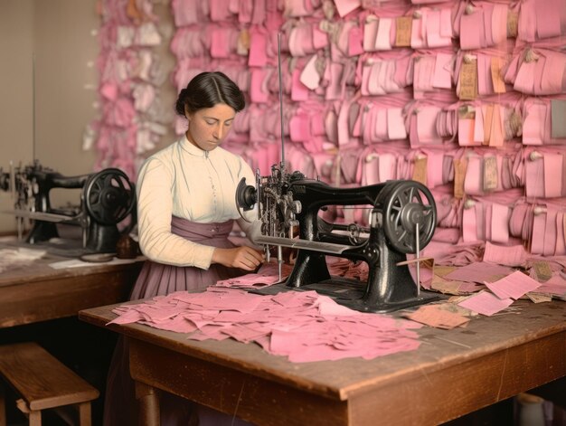 Storica foto a colori del lavoro quotidiano di una donna nel passato