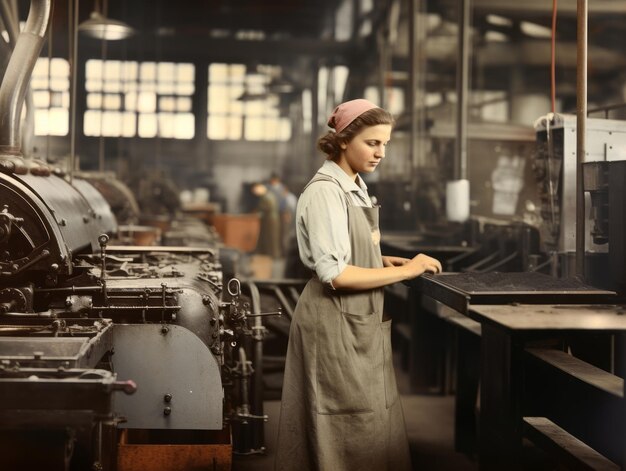 Storica foto a colori del lavoro quotidiano di una donna nel passato