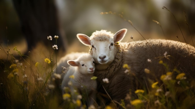 Stormi maestosi Campi ricoperti di lana abbondante IA generativa