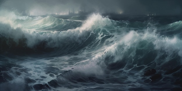 Stormy Ocean Waves Un dipinto di onde drammatiche in una tempesta