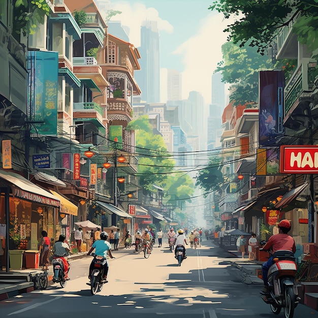 Strada affollata di Hanoi, Vietnam