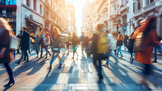 Strada affollata di persone che camminano in città durante il giorno