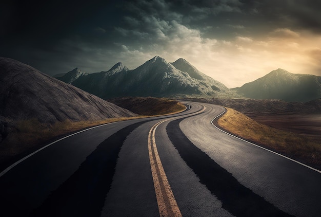 Strada asfaltata con una curva