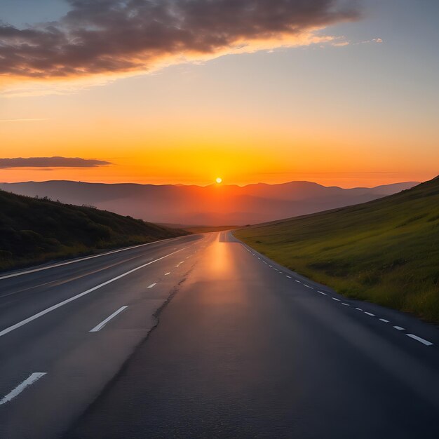 strada asfaltata grigia durante il tramonto Generato dall'intelligenza artificiale