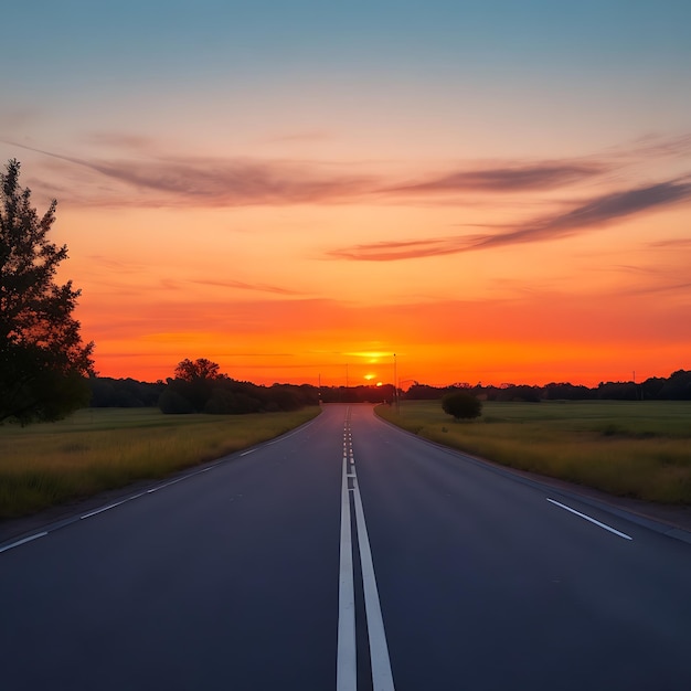 strada asfaltata grigia durante il tramonto Generato dall'intelligenza artificiale