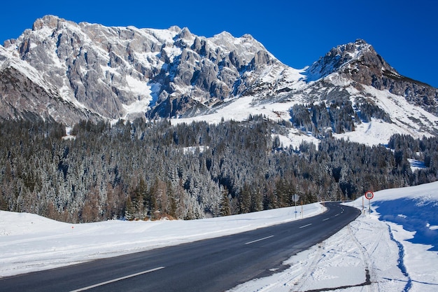 Strada asfaltata tra la neve