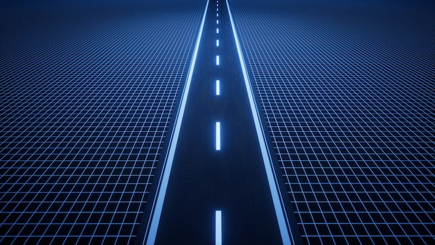 Strada autostradale con sfondo dello spazio digitale rendering 3d