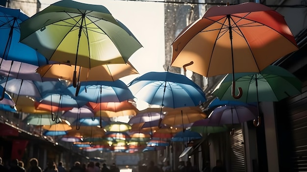 Strada con ombrelloni colorati decorazione attrazione per i turisti