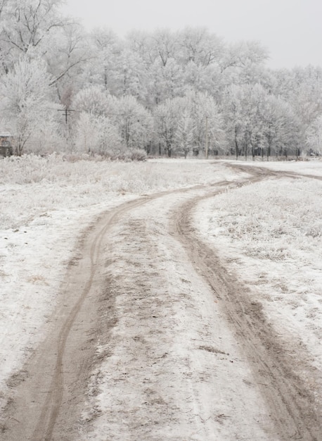 Strada d'inverno nel villaggio