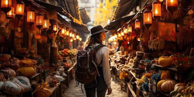 Strada del mercato alimentare cinese a Pechino Turista cinese che cammina per le strade della città in Asia Turismo di vacanza