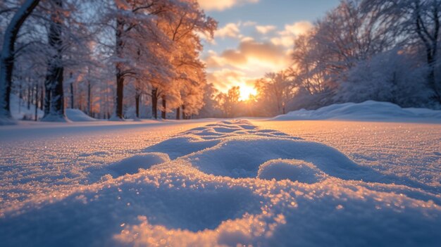 Strada di campagna coperta di neve nei raggi rosa del sole invernale al tramonto carta da parati sullo sfondo invernale della natura
