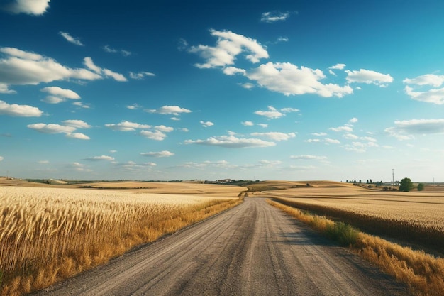 strada di campagna in mezzo ai campi di grano