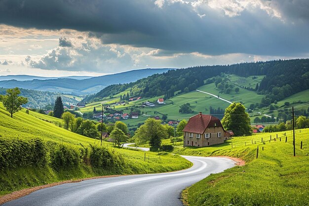 Strada di campagna tra i campi verdi