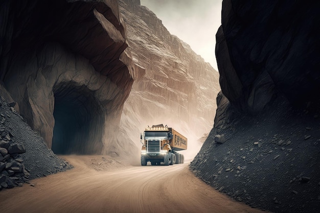 Strada di cava con un camion minerario