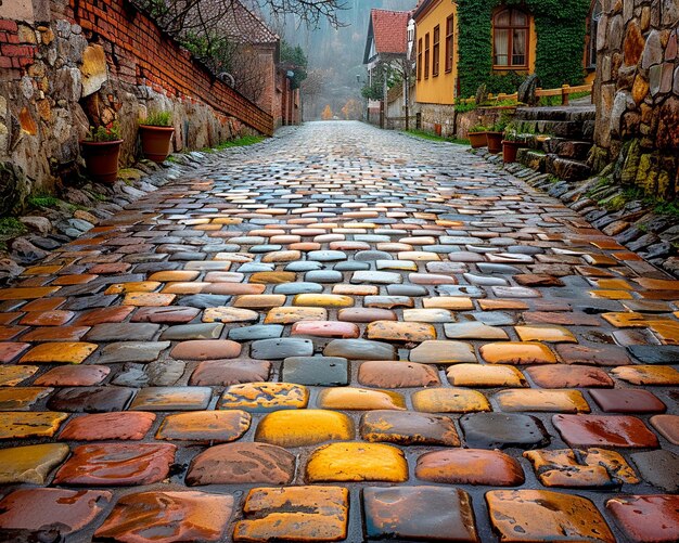 Strada di ciottoli usurata nella città storica