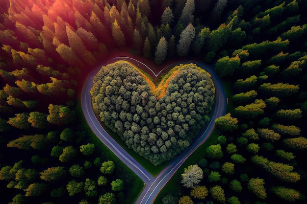 STRADA DI FIGURA DEL CUORE NEGLI ALBERI